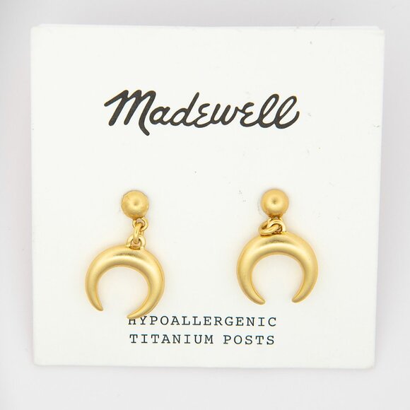 Madewell Half Moon Dangle Earrings | Brushed Gold-Tone Crescent | Titanium Posts - Picture 1 of 5
